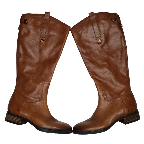 Sam Edelman | Penny Brown Genuine Leather Mid Calf Riding Heeled Boots Women's 6 - Picture 1 of 15